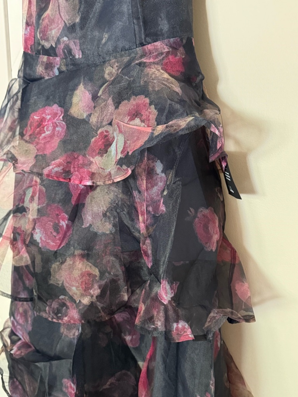Lulus Navy Floral Organza Tiered Midi Dress Puff Sleeve Size XS NWT - Picture 8 of 10